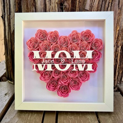Mom Heart Shaped Monogram Flower Shadow Box Gift For Mothers