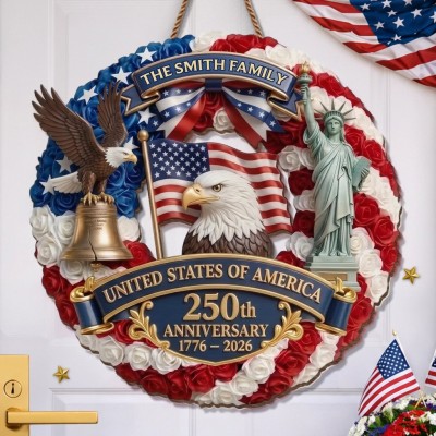 Personalized America 250 Wooden Sign with Family Name – Perfect Patriotic Gift & Home Decor