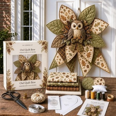 Quilted Door Hanger Sewing Kit DIY Holiday Patchwork Wreath Craft Kit for Beginners Holiday Gift for Crafters