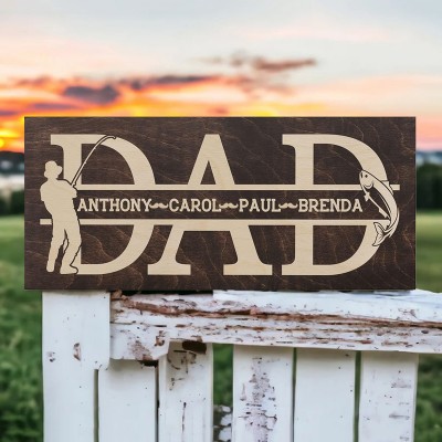 Custom Dad Wood Sign With Kids Names Fathers Day Gift