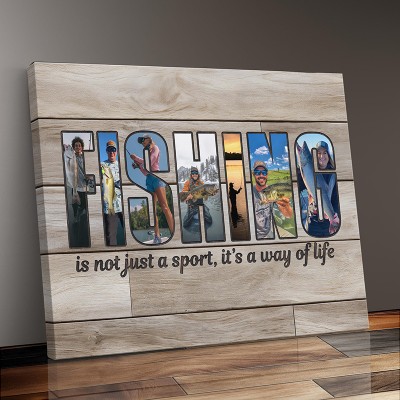Personalized Fisherman Gift For Husband Birthday Bass Fishing Photo Collage Canvas Print Fishing Dad Gift Idea Photo Gift For Boyfriend Bday