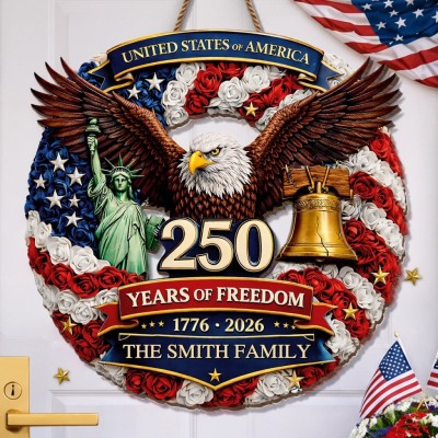 Personalized America 250 Wooden Sign with Family Name – Perfect Patriotic Gift & Home Decor
