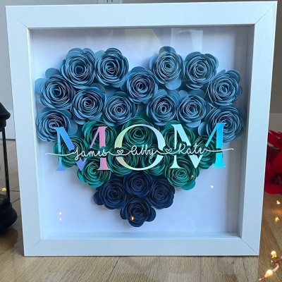 Mom Heart Shaped Monogram Flower Shadow Box Gift For Mothers