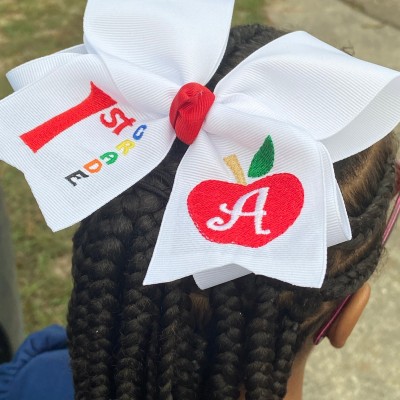 Personalized Back to School Hair Bow Large Monogram Apple Hairbow with Initial for Girls