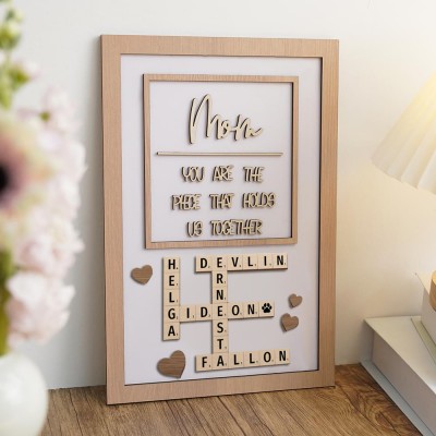 Personalized Mom Crossword Scrabble Wood Puzzle Sign Mothers Day Gift