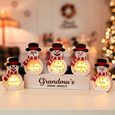 Personalized Lighted Wooden Snowman with Tabletop Name Block Sign Christmas Gift for Family