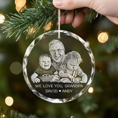 Custom Engraved Photo Glass Christmas Ornament