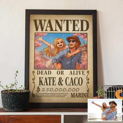 Custom Anime Wanted Couple Portrait - Pirate Theme Frame Gift⚓